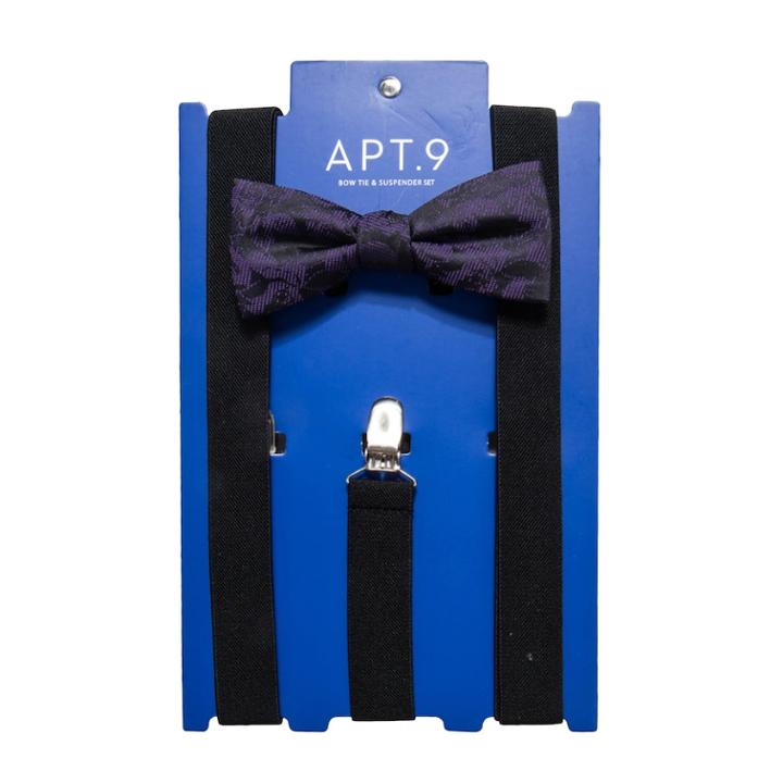 Men's Apt. 9&reg; Tonal-striped Pre-tied Bow Tie & Suspenders Set, Brt Purple