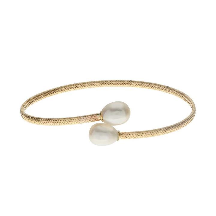 Pearlustre By Imperial 10k Gold Freshwater Cultured Pearl Flexible Bangle Bracelet, Women's, Size: 7.5, White