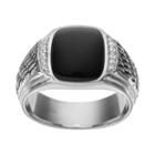 Onyx & 1/10 Carat T.w. Diamond Sterling Silver Ring - Men, Black