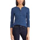 Petite Chaps Cotton Henley Shirt, Women's, Size: L Petite, Blue