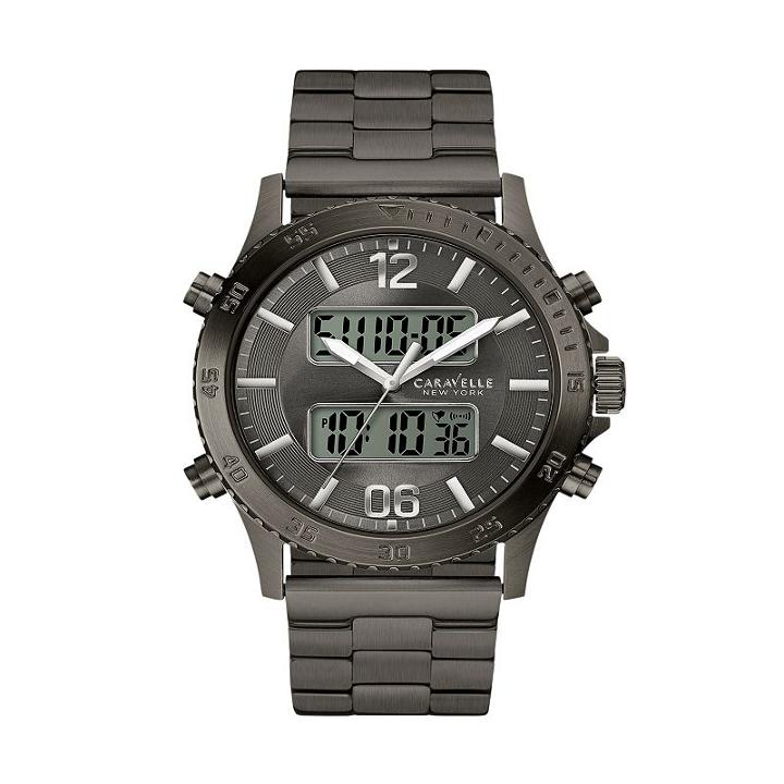 Caravelle New York By Bulova Men's Dual Time Analog-digital Watch - 45b136, Grey
