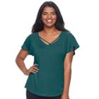 Juniors' Plus Size Candie's&reg; Strappy Flutter Sleeve Tee, Teens, Size: 1xl, Med Green