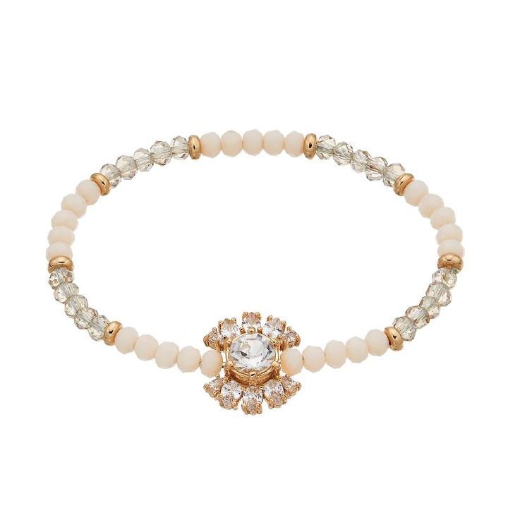 Lc Lauren Conrad Cubic Zirconia Pink Beaded Glitzy Stretch Bracelet, Women's