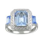 Siri Usa By Tjm Sterling Silver Simulated Blue Quartz And Cubic Zirconia Frame Ring, Women's, Size: 8