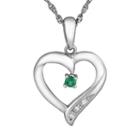 Sterling Silver Lab-created Emerald And Cubic Zirconia Heart Pendant, Women's, Size: 18, Green