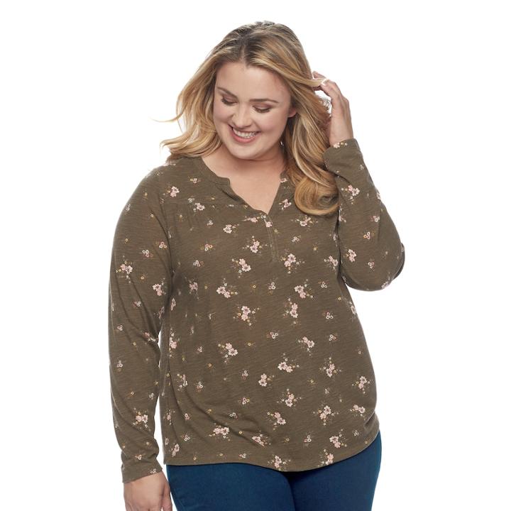 Plus Size Sonoma Goods For Life&trade; Henley Top, Women's, Size: 3xl, Green