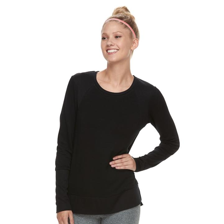 Women's Tek Gear&reg; Terry Ribbed Long Sleeve Top, Size: Small, Black