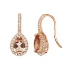 14k Rose Gold Over Silver Simulated Morganite And Lab-created White Sapphire Halo Teardrop Earrings, Women's, Pink