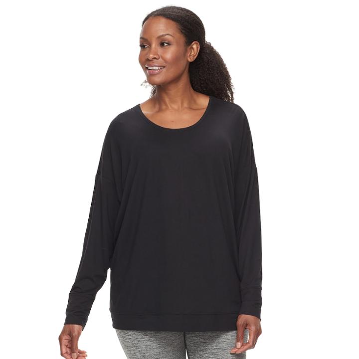 Plus Size Tek Gear&reg; Long Sleeve Cross Back Crew Top, Women's, Size: 2xl, Oxford