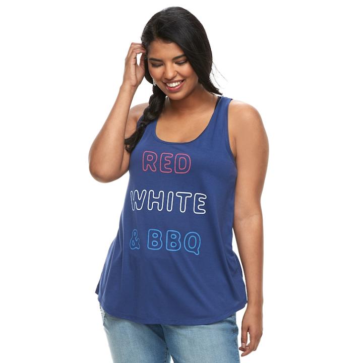 Juniors' Plus Size Red, White & Bbq Tank Top, Size: 3xl, Med Blue