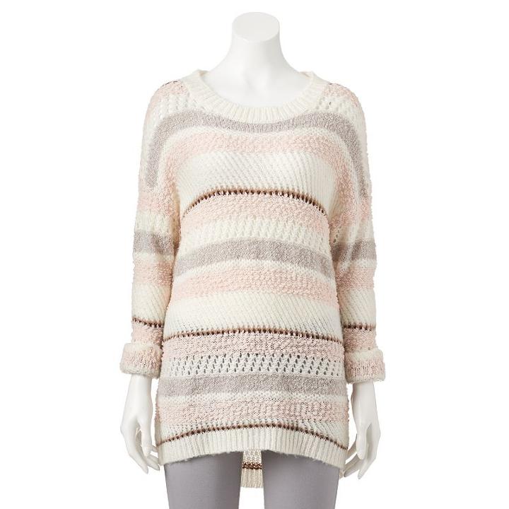 Women's Olivia Sky Striped Drop-shoulder Crewneck Sweater, Size: Xl, Natural