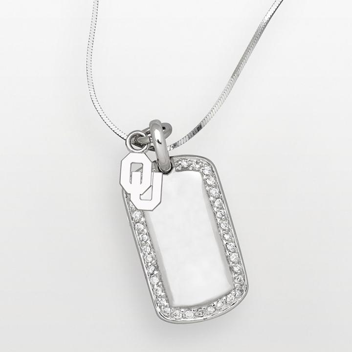 Oklahoma Sooners Sterling Silver Cubic Zirconia Dog Tag Pendant, White