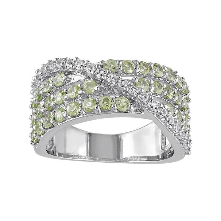 Peridot & Lab-created White Sapphire Sterling Silver Multirow Ring, Women's, Size: 6, Green