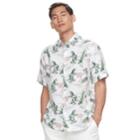 Men's Havanera Classic-fit Flamingo Tropical Linen-blend Button-down Shirt, Size: Medium, White