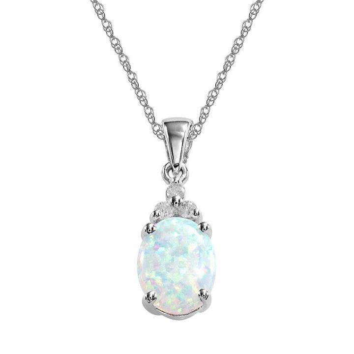 10k White Gold Lab-created Opal And Diamond Accent Pendant, Women's, Size: 18