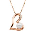 Freshwater Cultured Pearl And Lab-created White Sapphire 18k Rose Gold Over Silver Heart Pendant Necklace, Women's, Size: 18