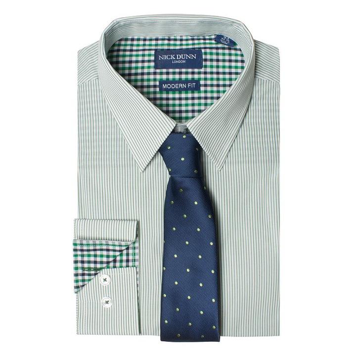 Men's Nick Dunn Modern-fit Patterned Easy-care Spread-collar Dress Shirt & Tie Set, Size: M-34/35, Green