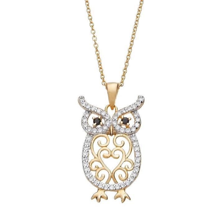 Sophie Miller Cubic Zirconia 14k Gold Over Silver Owl Pendant Necklace, Women's, Size: 16, Black