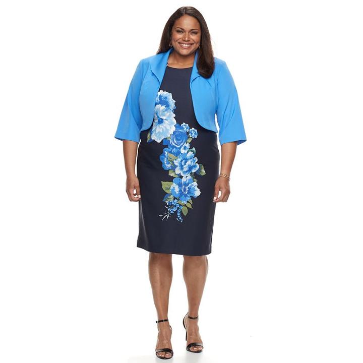 Plus Size Maya Brooke Floral Sheath Dress & Jacket Set, Women's, Size: 22 W, Brt Blue
