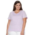 Plus Size Croft & Barrow&reg; Print Asymmetrical-hem Tee, Women's, Size: 2xl, Lt Purple