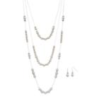 Simulated Pearl Layered Necklace & Drop Earring Set, Women's, White