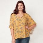 Plus Size Lc Lauren Conrad Print Flounce Sleeve Top, Women's, Size: 2xl, Gold