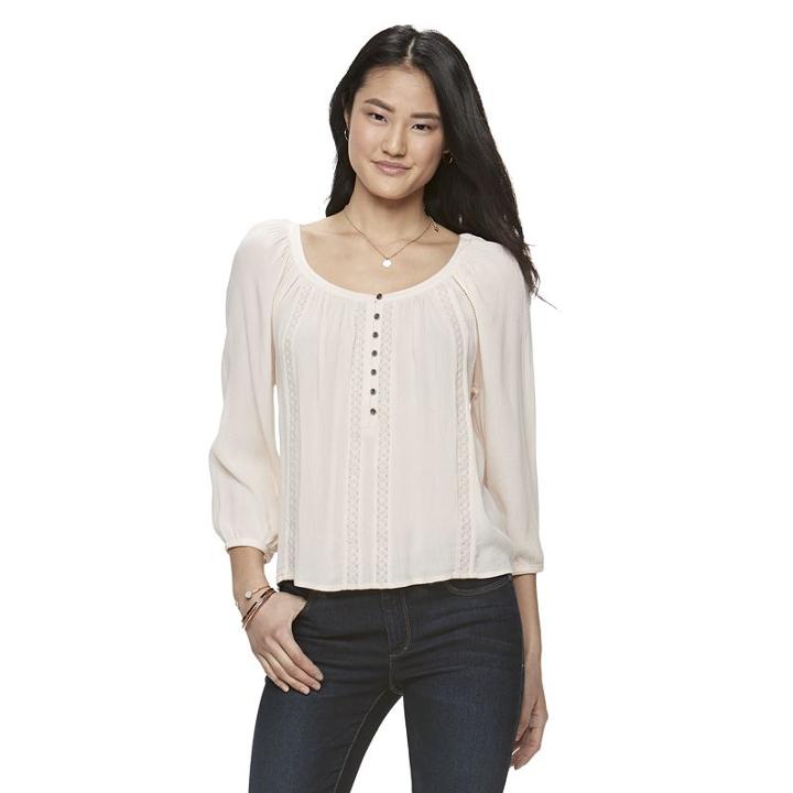 Juniors' Mudd&reg; Embroidered Peasant Top, Girl's, Size: Small, Lt Orange