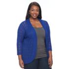 Plus Size Napa Valley Crochet Open-front Cardigan, Women's, Size: 2xl, Brt Blue