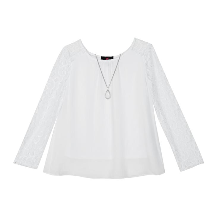 Girls 7-16 Iz Amy Byer Lace Sleeve Woven Top With Necklace, Size: Medium, White