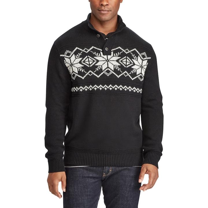 Men's Chaps Classic-fit Fairisle Mockneck Sweater, Size: Xl, Black