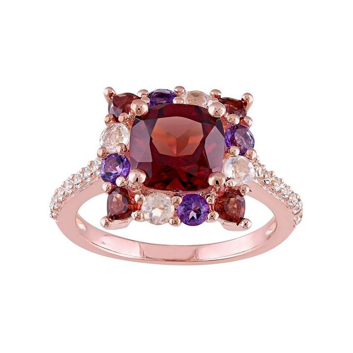 Sterling Silver Garnet & Gemstone Square Ring, Women's, Size: 8, Red