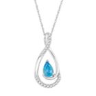 10k White Gold Swiss Blue Topaz & 1/10 Carat T.w. Diamond Teardrop Pendant Necklace, Women's, Size: 18