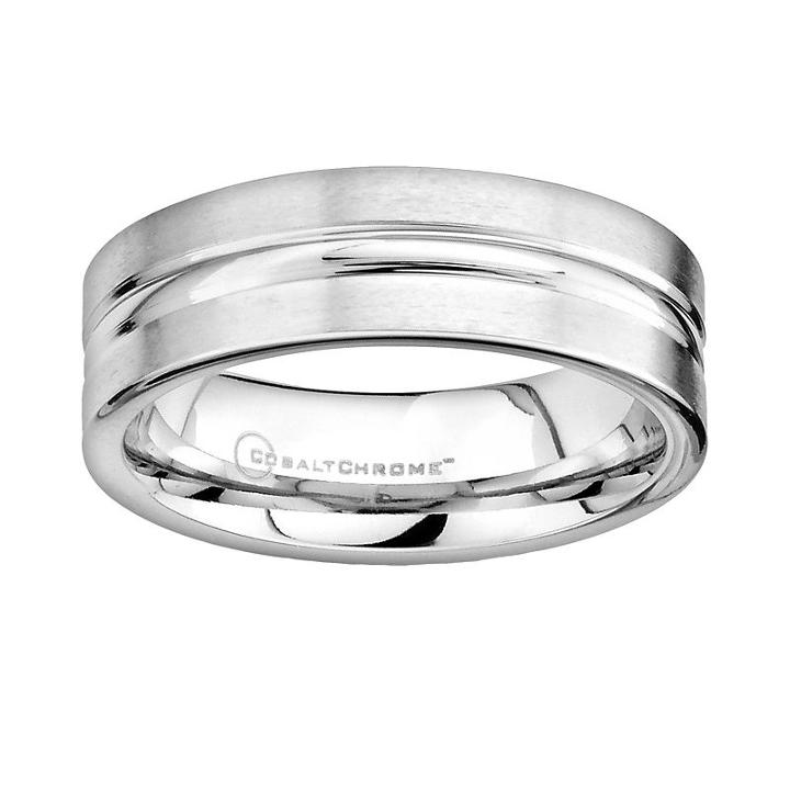 Cobalt Chrome Center Groove Wedding Band - Men, Size: 9, Grey