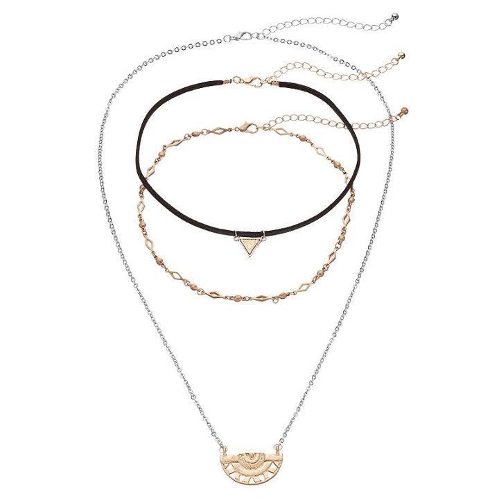 Mudd&reg; Triangle & Tribal Crescent Link Necklace Set, Women's, Multicolor