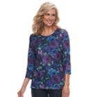 Petite Croft & Barrow&reg; Jeweled Scoopneck Top, Women's, Size: S Petite, Dark Blue