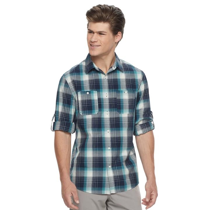 Men's Urban Pipeline Awesomely Soft Plaid Button-down Shirt, Size: Xl, Blue