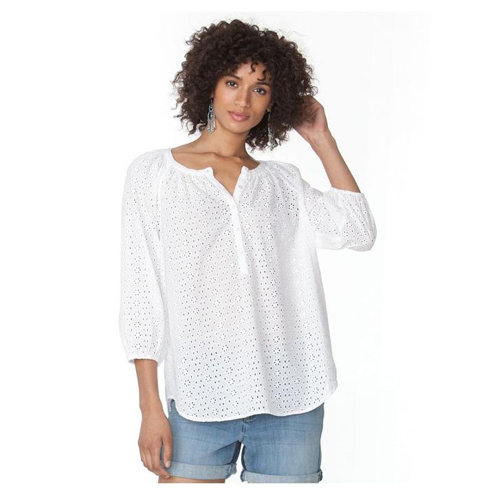 Petite Chaps Eyelet Peasant Top, Women's, Size: Xl Petite, White