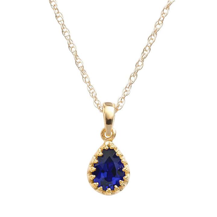 Tiara 14k Gold Over Silver Lab-created Sapphire Teardrop Pendant, Women's, Size: 18, Blue