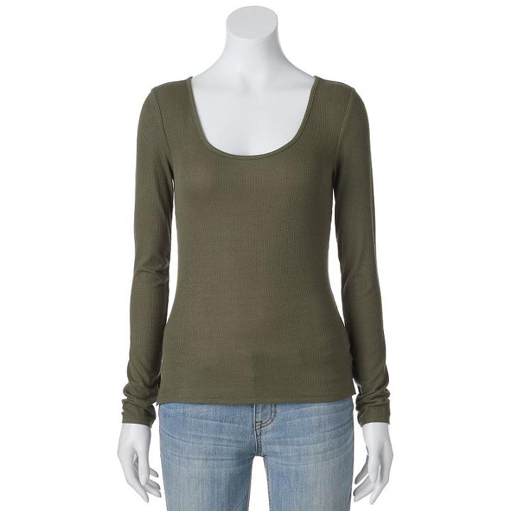 Juniors' Mudd&reg; Ribbed Scoopneck Tee, Girl's, Size: Small, Med Green