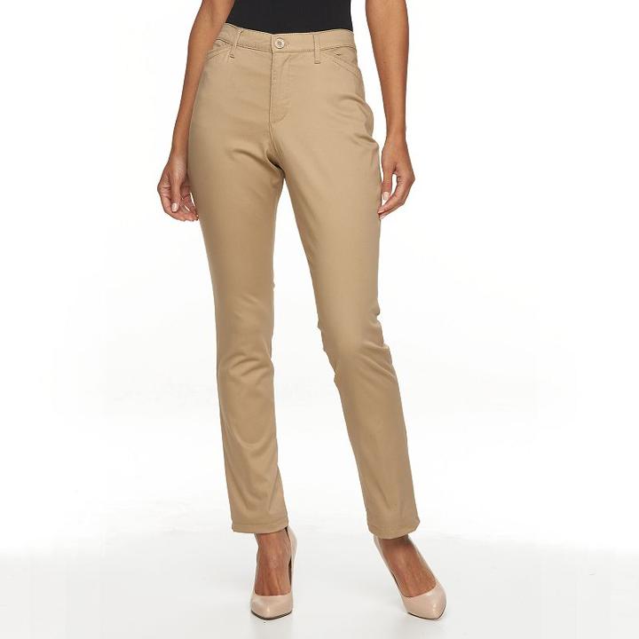 Women's Gloria Vanderbilt Anita Sateen Straight-leg Pants, Size: 8 - Regular, Beig/green (beig/khaki)