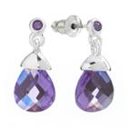 Silver Tone Cubic Zirconia Teardrop Earrings, Women's, Purple