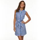 Women's Caribbean Joe Checkered Shirtdress, Size: Xl, Dark Blue