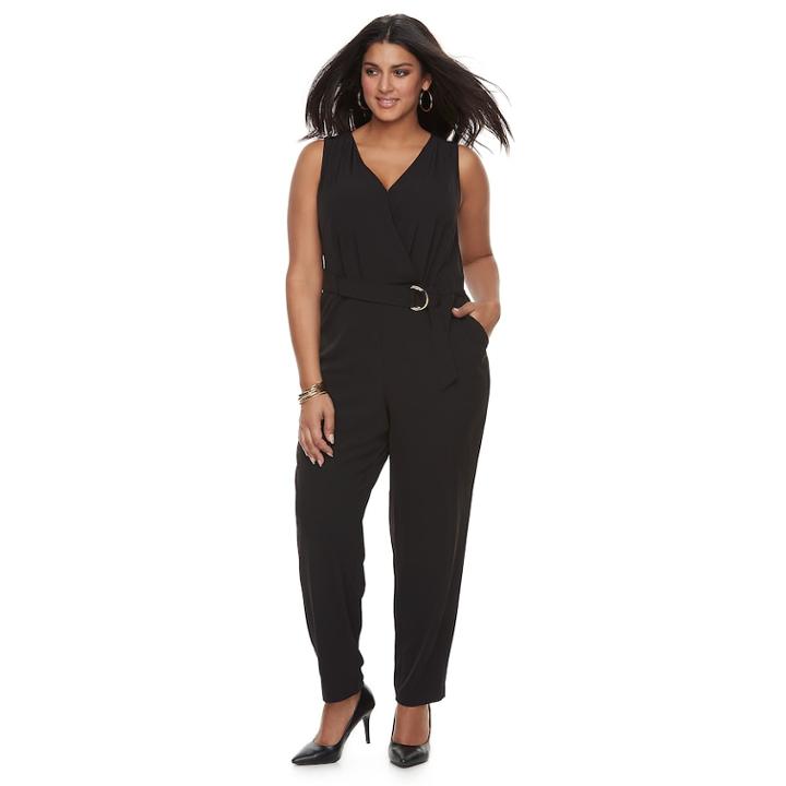 Plus Size Jennifer Lopez Wrap Jumpsuit, Women's, Size: 3xl, Black