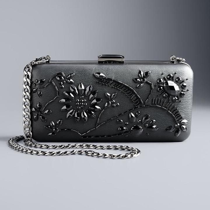 Simply Vera Vera Wang Sequined Floral Minaudiere Clutch, Women's, Grey