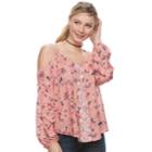 Juniors' Rewind Floral Embroidered Cold-shoulder Top, Teens, Size: Small, Lt Orange