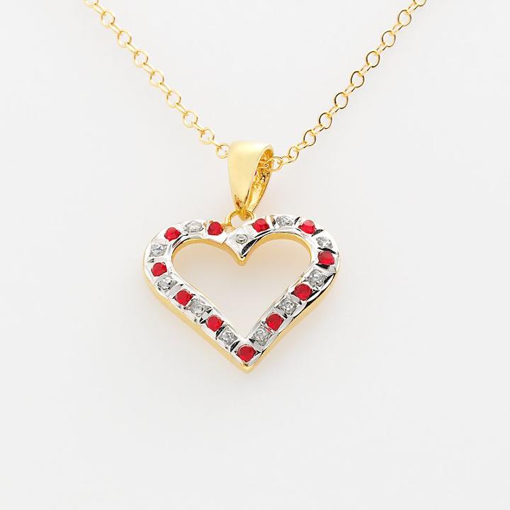 18k Gold-over-silver Ruby Heart Pendant, Women's, Red