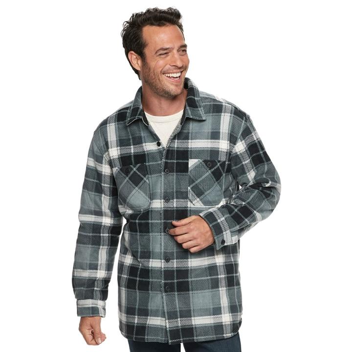 Men's Anchorage Expedition Classic-fit Plaid Fleece Shirt Jacket, Size: Small, Med Grey