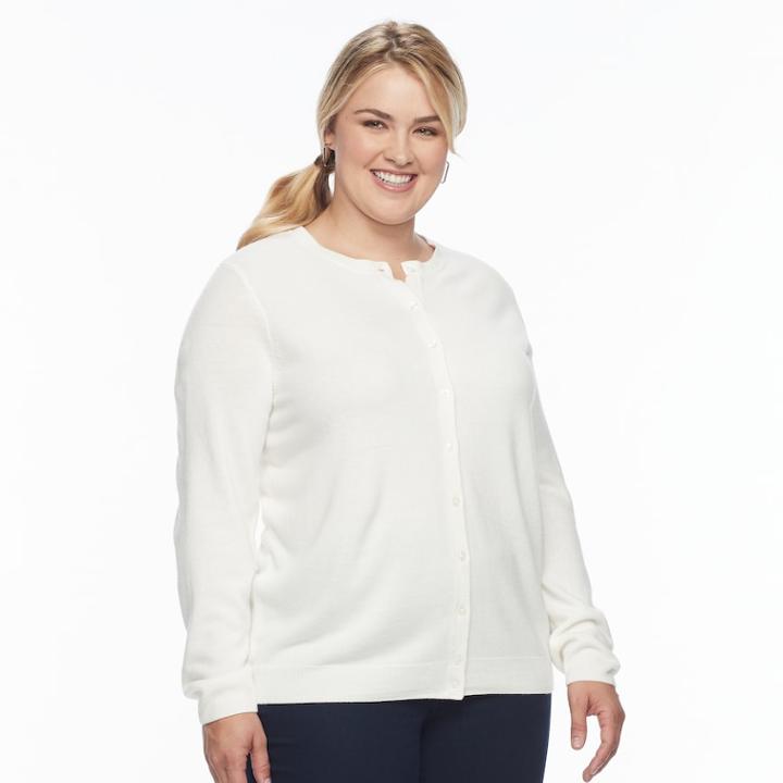 Plus Size Croft & Barrow&reg; Essential Button-front Jersey Cardigan, Women's, Size: 1xl, White