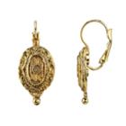 1928 Gold Tone Textured Oval Earrings, Women's, Yellow