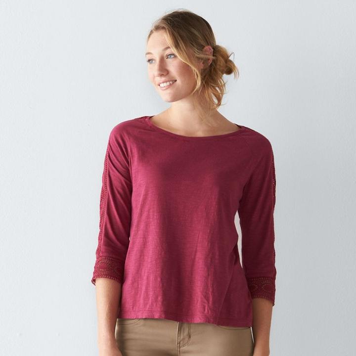 Petite Sonoma Goods For Life Lace-accent Top, Women's, Size: S Petite, Dark Red